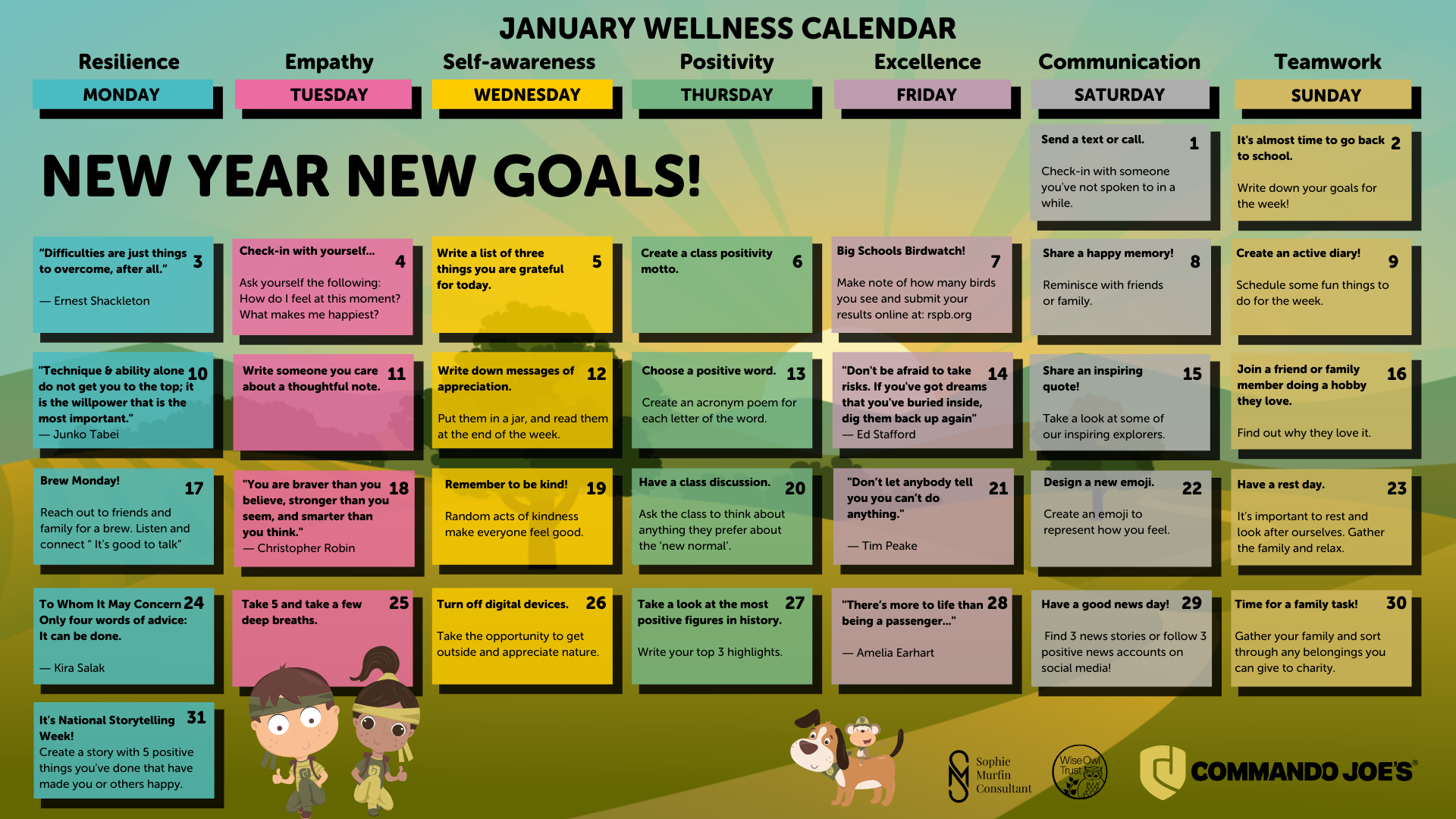 January Wellness Calendar Commando Joe's